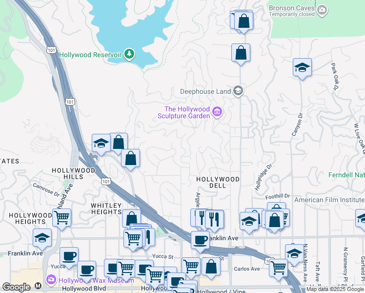 map of restaurants, bars, coffee shops, grocery stores, and more near 2267 El Contento Drive in Los Angeles