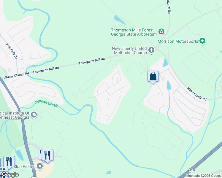 map of restaurants, bars, coffee shops, grocery stores, and more near 385 Broadmoor Drive in Braselton
