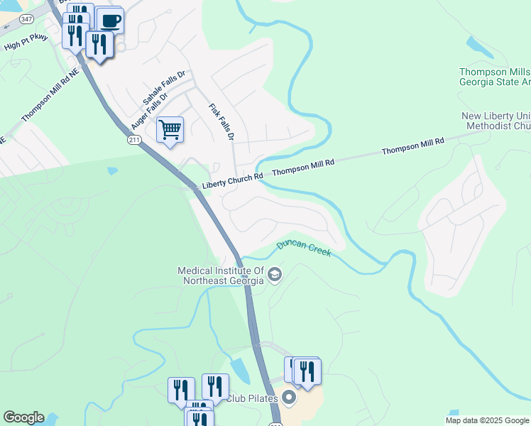 map of restaurants, bars, coffee shops, grocery stores, and more near 809 Sienna Valley Drive in Braselton