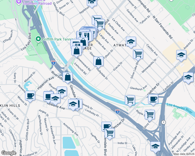 map of restaurants, bars, coffee shops, grocery stores, and more near 3000 Finch Street in Los Angeles