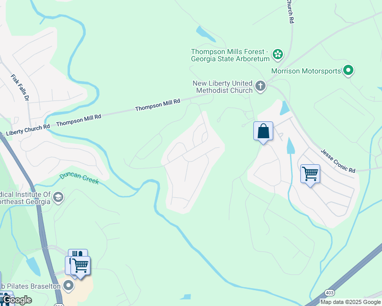 map of restaurants, bars, coffee shops, grocery stores, and more near 385 Broadmoor Drive in Braselton