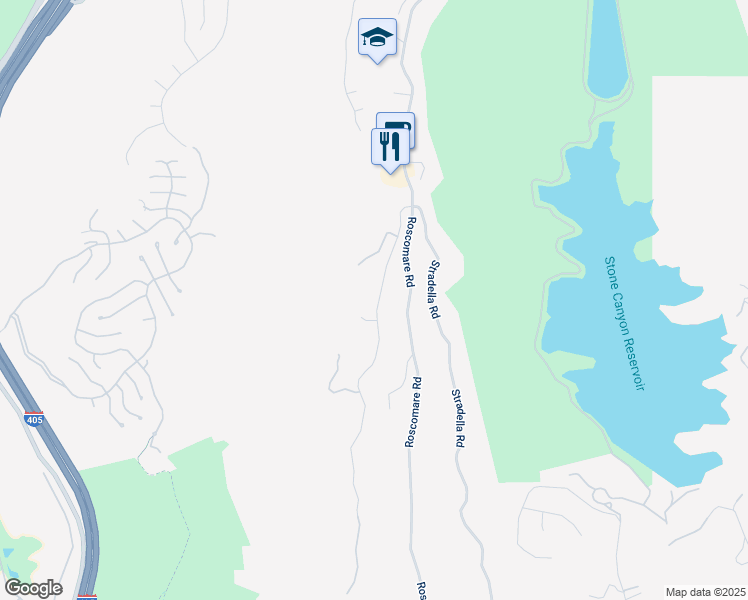 map of restaurants, bars, coffee shops, grocery stores, and more near 2179 Linda Flora Drive in Los Angeles