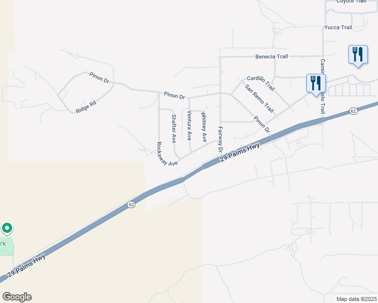 map of restaurants, bars, coffee shops, grocery stores, and more near Ventura Avenue in Yucca Valley