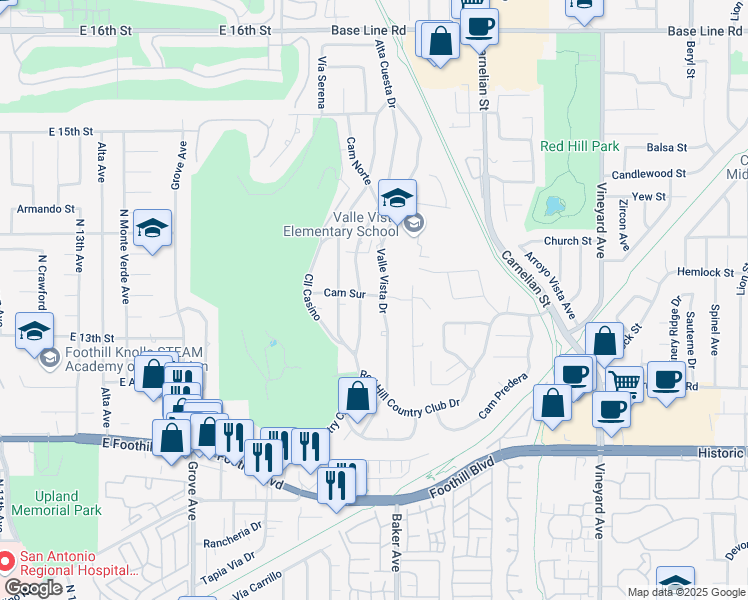 map of restaurants, bars, coffee shops, grocery stores, and more near 8439 Camino Sur in Rancho Cucamonga