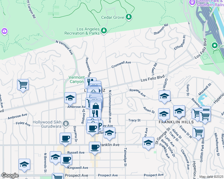 map of restaurants, bars, coffee shops, grocery stores, and more near in Los Angeles