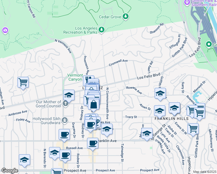map of restaurants, bars, coffee shops, grocery stores, and more near in Los Angeles