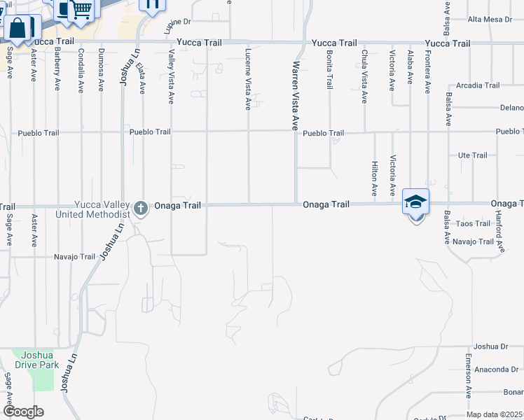 map of restaurants, bars, coffee shops, grocery stores, and more near 57613 Onaga Trail in Yucca Valley