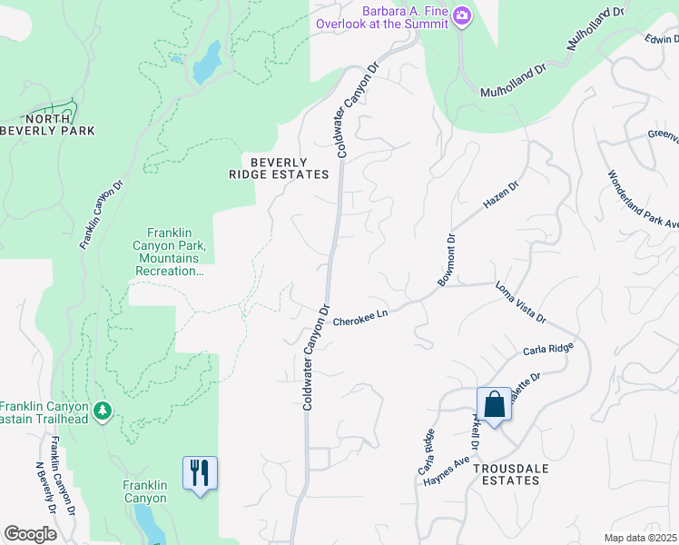 map of restaurants, bars, coffee shops, grocery stores, and more near 2200 Coldwater Canyon Drive in Beverly Hills