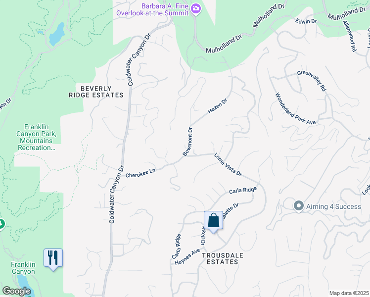 map of restaurants, bars, coffee shops, grocery stores, and more near 9401 Cherokee Lane in Beverly Hills