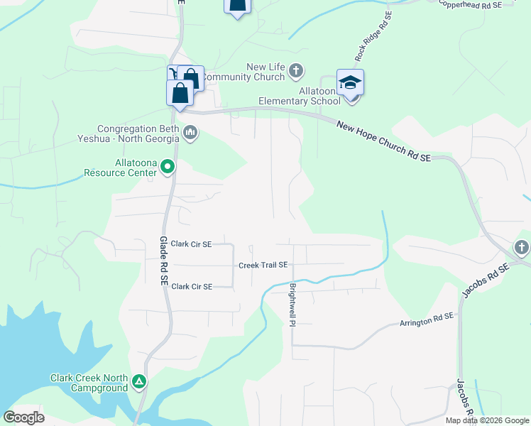 map of restaurants, bars, coffee shops, grocery stores, and more near 6619 Oak Farm Drive Southeast in Acworth
