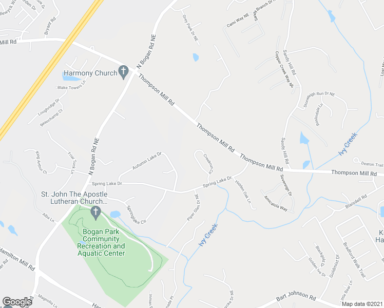 map of restaurants, bars, coffee shops, grocery stores, and more near 4213 Creekrun Circle in Buford