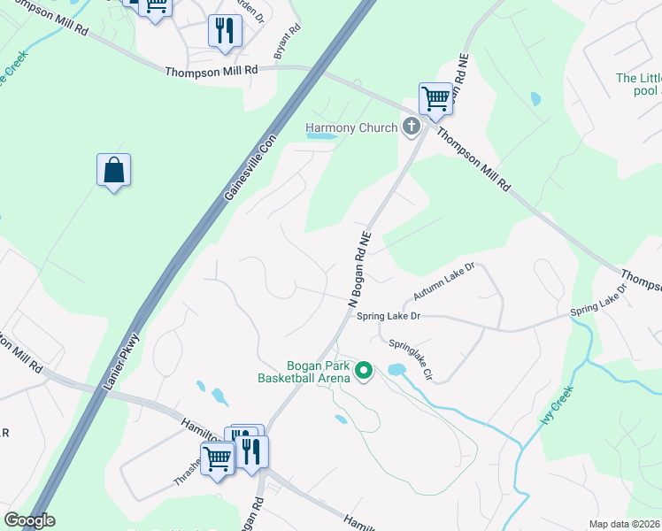 map of restaurants, bars, coffee shops, grocery stores, and more near 4274 Friar Tuck Lane in Buford