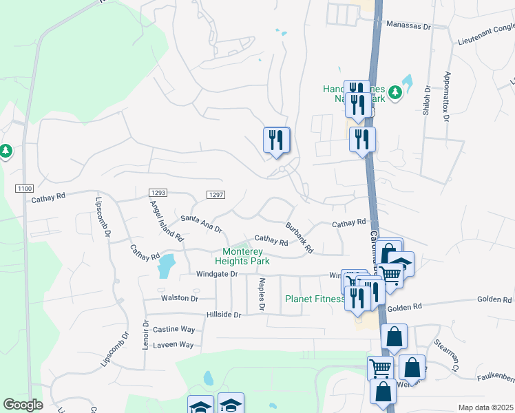 map of restaurants, bars, coffee shops, grocery stores, and more near 330 Burbank Road in Wilmington