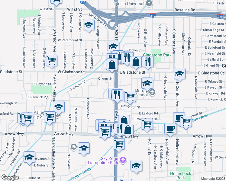 map of restaurants, bars, coffee shops, grocery stores, and more near 648 South Azusa Avenue in Azusa