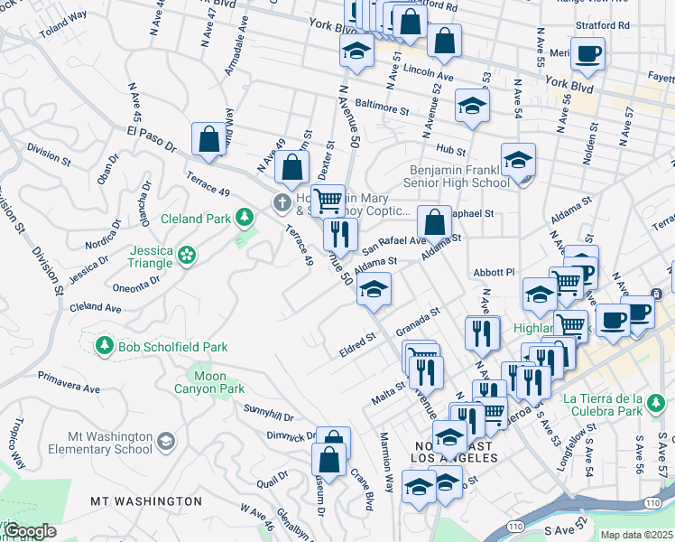 map of restaurants, bars, coffee shops, grocery stores, and more near in Los Angeles