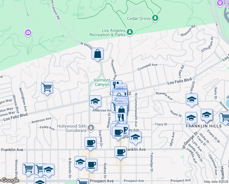 map of restaurants, bars, coffee shops, grocery stores, and more near 4528 Los Feliz Boulevard in Los Angeles