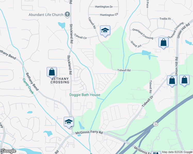 map of restaurants, bars, coffee shops, grocery stores, and more near 540 Central Park Overlook in Alpharetta