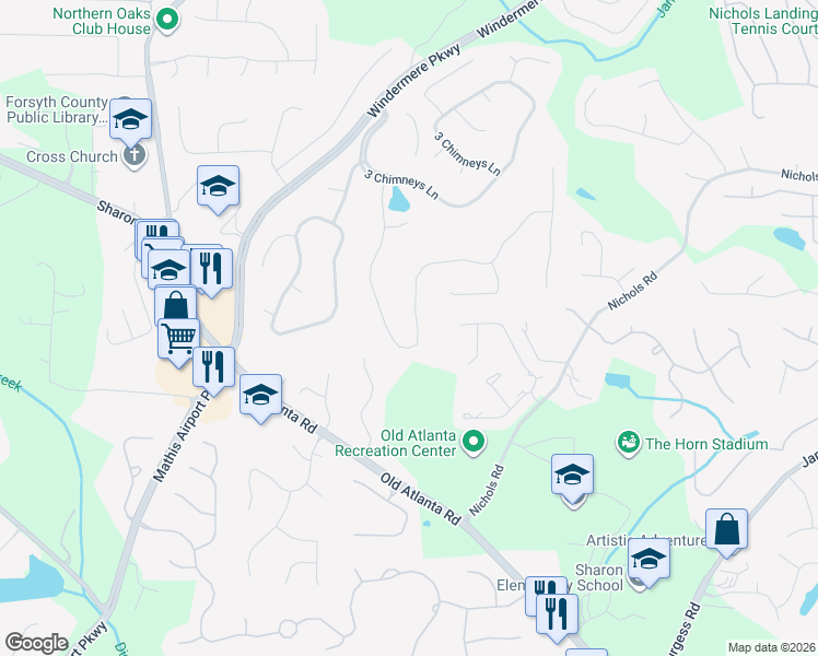 map of restaurants, bars, coffee shops, grocery stores, and more near 4025 Homestead Ridge Dr in Cumming