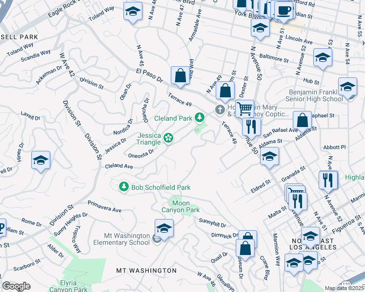 map of restaurants, bars, coffee shops, grocery stores, and more near 4333 San Rafael Avenue in Los Angeles