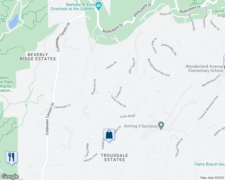 map of restaurants, bars, coffee shops, grocery stores, and more near 2002 Loma Vista Drive in Beverly Hills