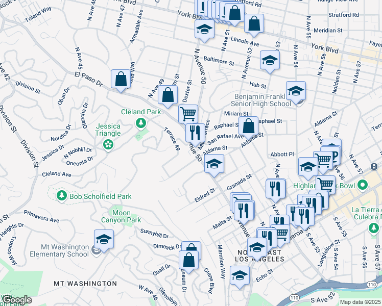 map of restaurants, bars, coffee shops, grocery stores, and more near 767 North Avenue 50 in Los Angeles