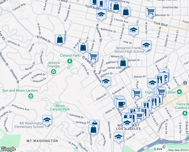 map of restaurants, bars, coffee shops, grocery stores, and more near 767 North Avenue 50 in Los Angeles
