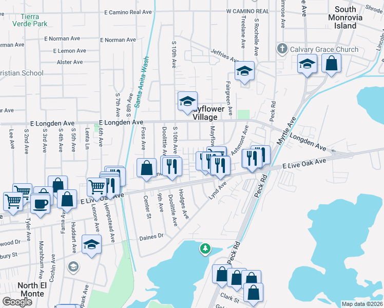 map of restaurants, bars, coffee shops, grocery stores, and more near 4219 Jasmine Lane in Arcadia