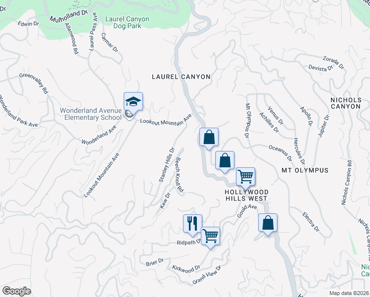 map of restaurants, bars, coffee shops, grocery stores, and more near 8401 Wyndham Road in Los Angeles