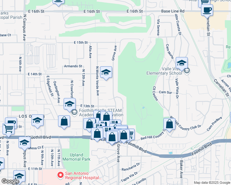 map of restaurants, bars, coffee shops, grocery stores, and more near 1321 Loma Sola Avenue in Upland