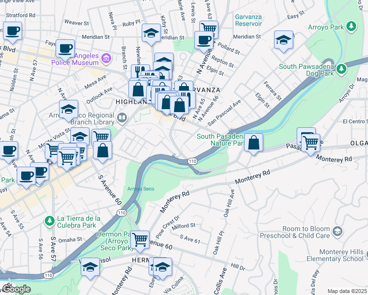 map of restaurants, bars, coffee shops, grocery stores, and more near 256 Thorne Street in Los Angeles
