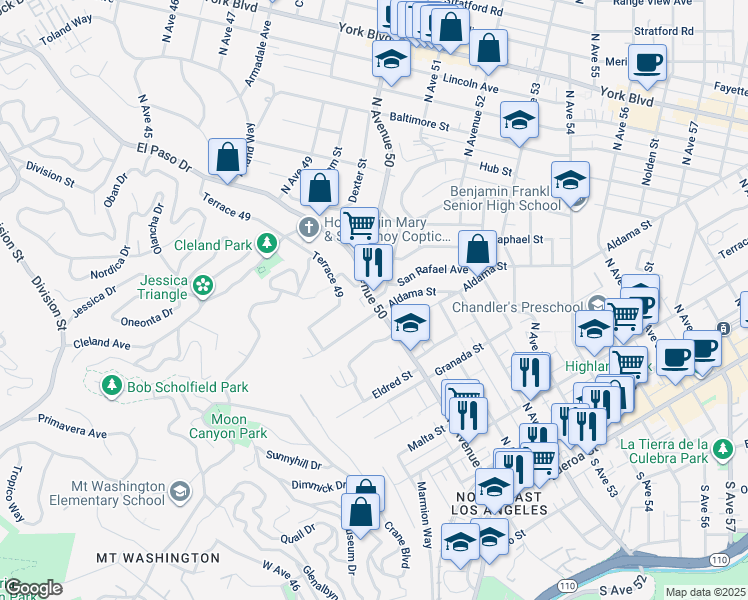 map of restaurants, bars, coffee shops, grocery stores, and more near in Los Angeles