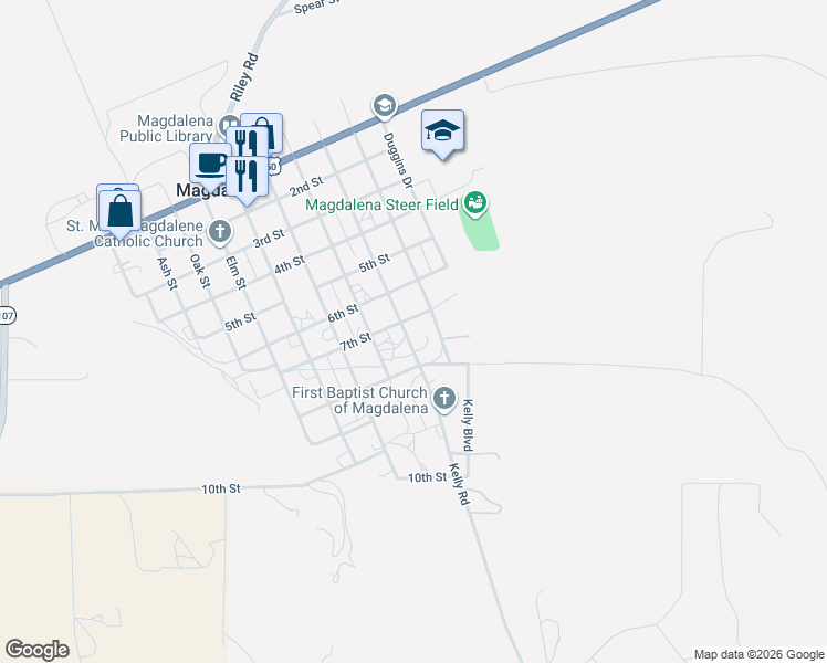 map of restaurants, bars, coffee shops, grocery stores, and more near 700-798 Kelly Road in Magdalena