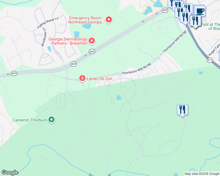map of restaurants, bars, coffee shops, grocery stores, and more near 2790 Shumard Oak Drive in Braselton