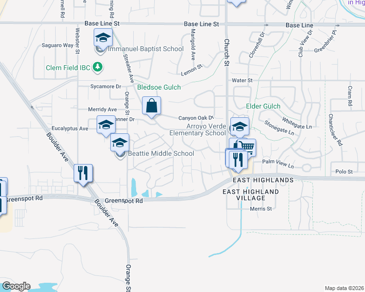 map of restaurants, bars, coffee shops, grocery stores, and more near 28743 Fox Tail Way in Highland