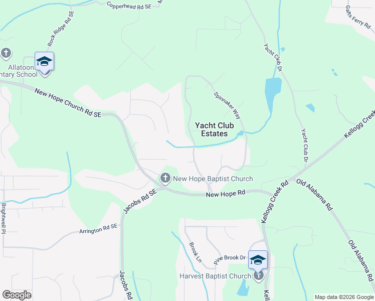 map of restaurants, bars, coffee shops, grocery stores, and more near 3366 Spinnaker Way in Acworth