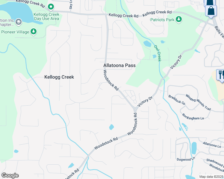 map of restaurants, bars, coffee shops, grocery stores, and more near 6695 Woodstock Road in Acworth