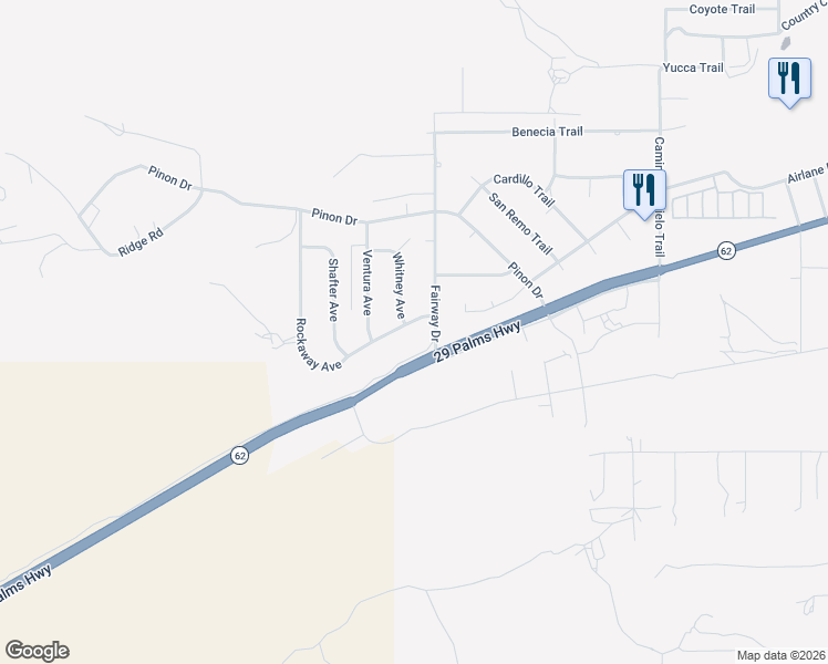 map of restaurants, bars, coffee shops, grocery stores, and more near 7674 Rockaway Avenue in Yucca Valley