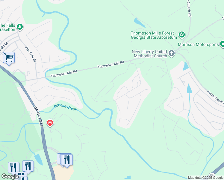 map of restaurants, bars, coffee shops, grocery stores, and more near 2043 Yvette Way in Braselton