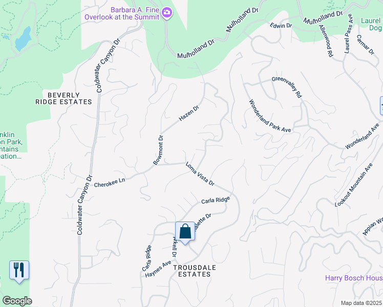 map of restaurants, bars, coffee shops, grocery stores, and more near 2002 Loma Vista Drive in Beverly Hills