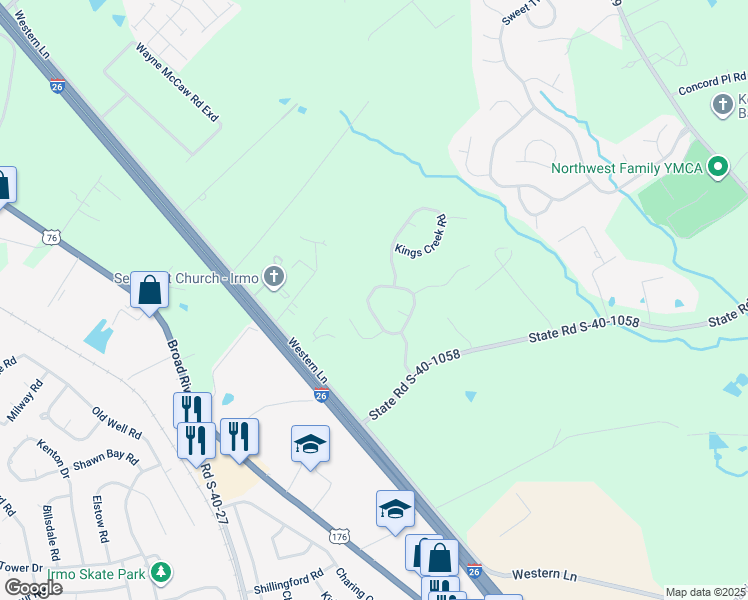 map of restaurants, bars, coffee shops, grocery stores, and more near 321 Audubon Oaks Way in Irmo