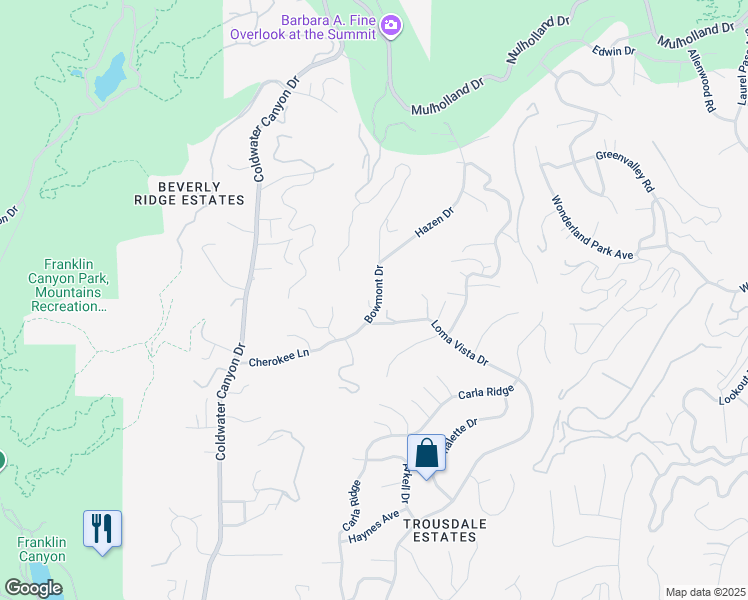 map of restaurants, bars, coffee shops, grocery stores, and more near 2261 Bowmont Drive in Beverly Hills