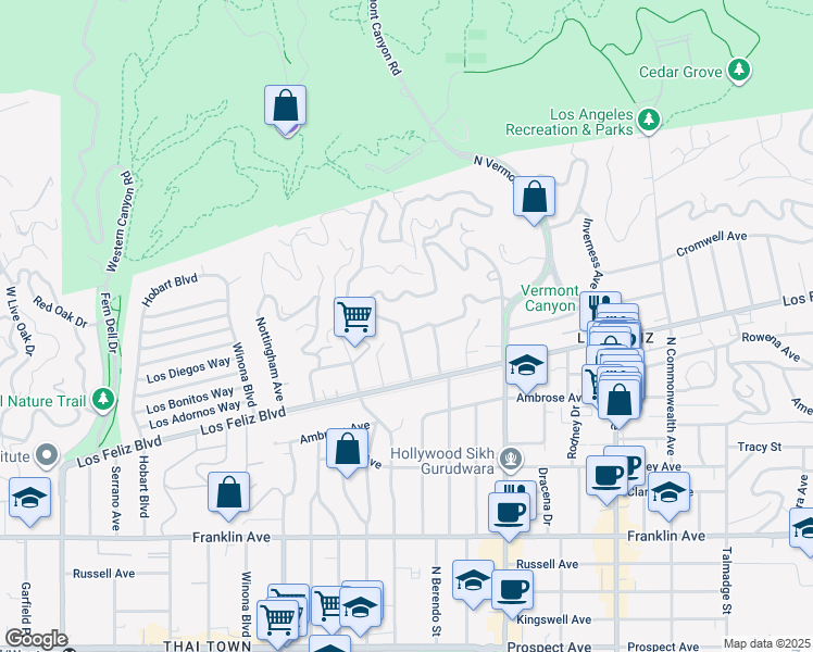 map of restaurants, bars, coffee shops, grocery stores, and more near 4851 Cromwell Avenue in Los Angeles