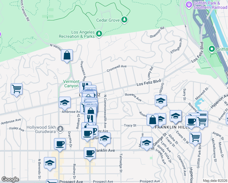 map of restaurants, bars, coffee shops, grocery stores, and more near 4240 Los Feliz Boulevard in Los Angeles