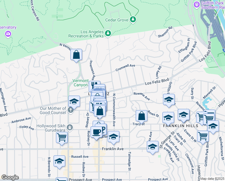 map of restaurants, bars, coffee shops, grocery stores, and more near 2217 North Commonwealth Avenue in Los Angeles