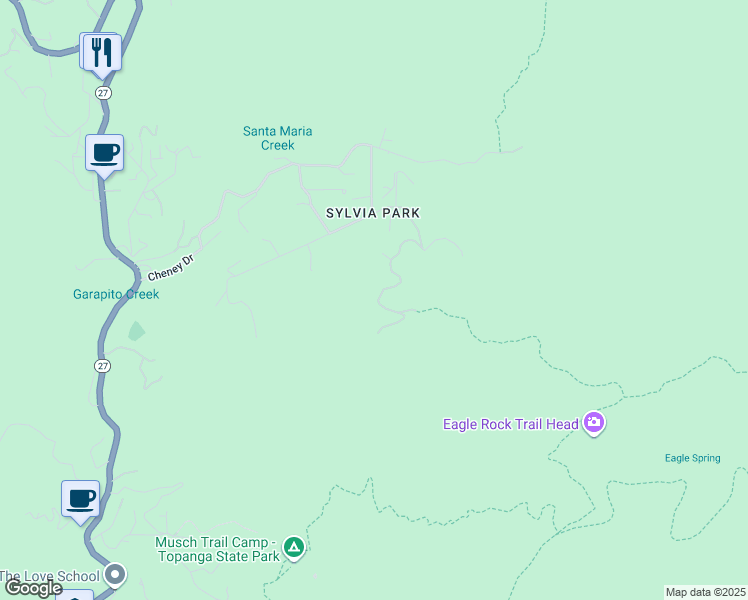 map of restaurants, bars, coffee shops, grocery stores, and more near 1431 Penny Road in Topanga