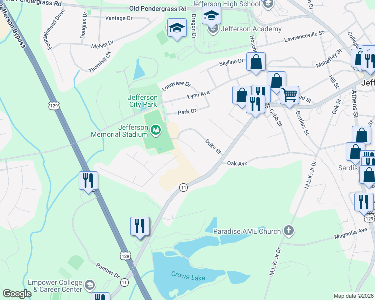 map of restaurants, bars, coffee shops, grocery stores, and more near 283 Duke Street in Jefferson