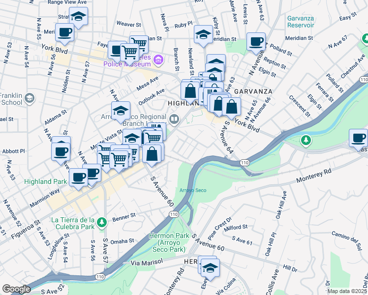 map of restaurants, bars, coffee shops, grocery stores, and more near 6220 Hayes Avenue in Los Angeles