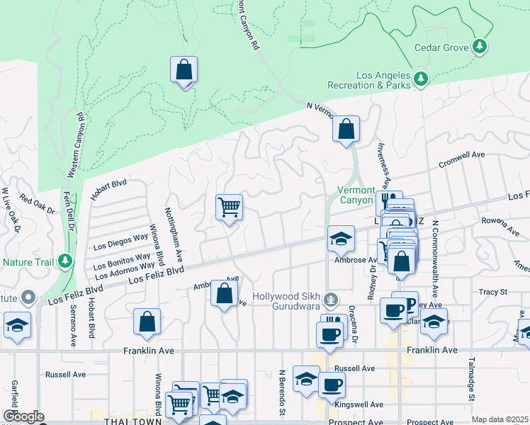 map of restaurants, bars, coffee shops, grocery stores, and more near 4851 Cromwell Avenue in Los Angeles