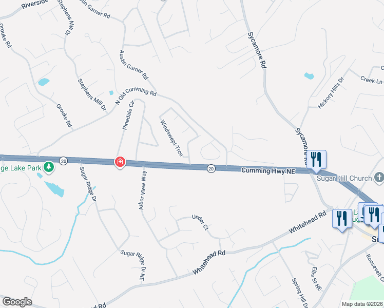 map of restaurants, bars, coffee shops, grocery stores, and more near 995 Garner Spring Lane in Buford
