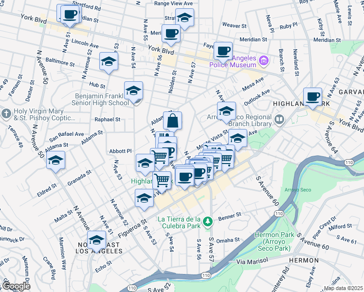 map of restaurants, bars, coffee shops, grocery stores, and more near 5636 Ash Street in Los Angeles